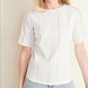 Pleated Lace Top, white. NWT.